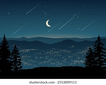 View of city at night from the top of the hill