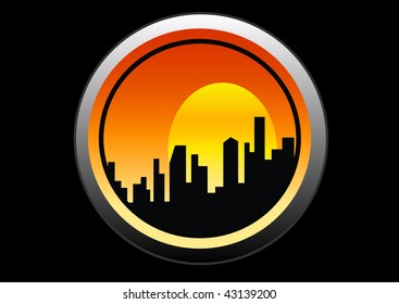 a view of the city at sunset