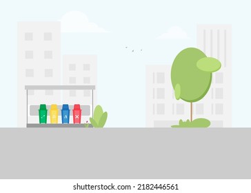 View of the city, tidy and clean, with a garbage collection area. clean city concept, copy space 