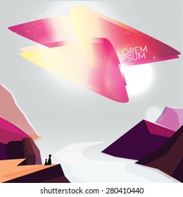view from a cliff on a mountain cliff at sunset abstract vector