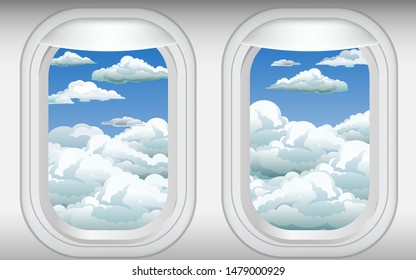 view of clouds on the blue sky at the windows of the plan