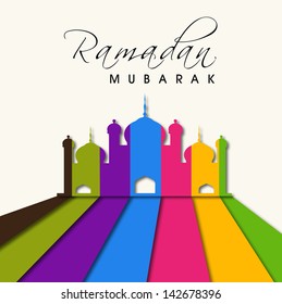 View of colorful mosque concept for holy month of Muslim community Ramadan Kareem.