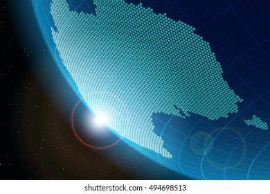 view of the continent of Australia from hexagons from space against the background of the setting sun