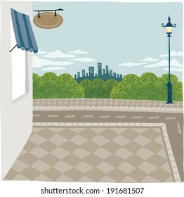 The view of corner of cafe in landscape 