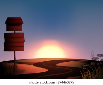 Vista del campo durante la puesta de sol