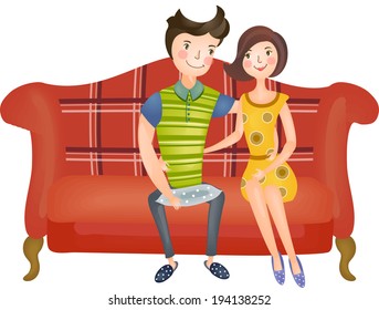 The view of couple in the sofa 
