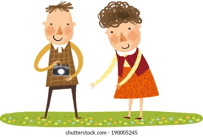 La vista de la pareja está de pie