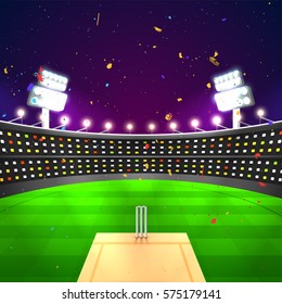 View of a cricket stadium in night.