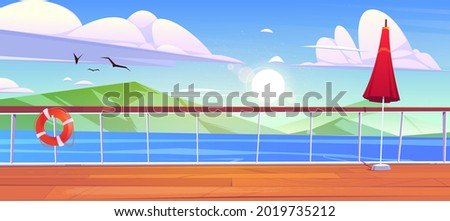 View from cruise ship deck to sea with mountains