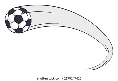 View of a curve pass of a soccer ball thrown at high speed. Design isolated in cartoon style.