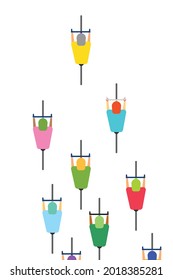 View of cyclists from above. The concept of cycling competitions. Banner for the event. Isolate on a white background. Empty space for text
