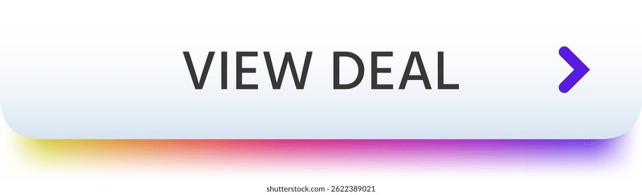 Ver botão de negócio com seta roxa apontando para a direita indicando oferta especial ou promoção com fundo gradiente colorido de amarelo para roxo, perfeito para compras on-line e sites de comércio eletrônico