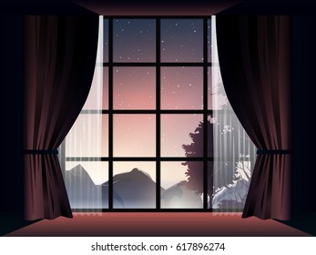 view of deep forest at dusk in room