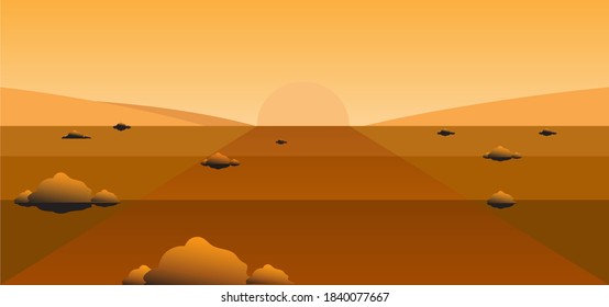 Vista del desierto por la tarde, árida