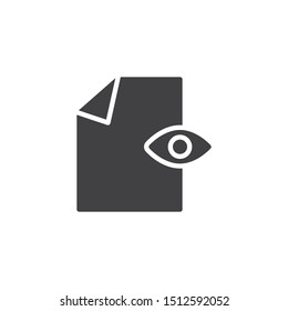 View document file vector icon. filled flat sign for mobile concept and web design. Document with eye glyph icon. Symbol, logo illustration. Vector graphics