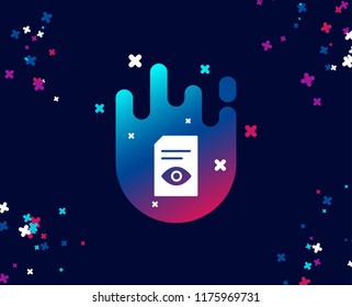 View Document simple icon. Open Information File sign. Paper page with Eye concept symbol. Cool banner with icon. Abstract shape with gradient. Vector