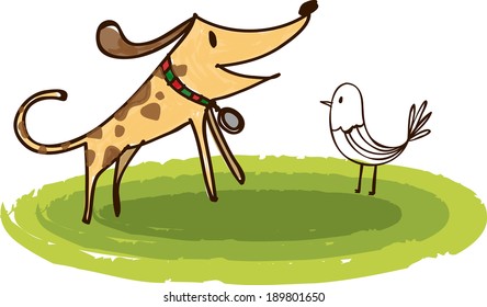 The view of dog and bird 