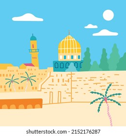 View of the Dome of the Rock in Jerusalem with the Wailing Wall