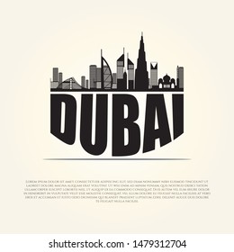 view of Dubai city and with world famous landmark. vector illustration element. Uni Emirat Arab (UEA)