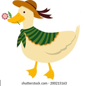 The view of duck with flower 