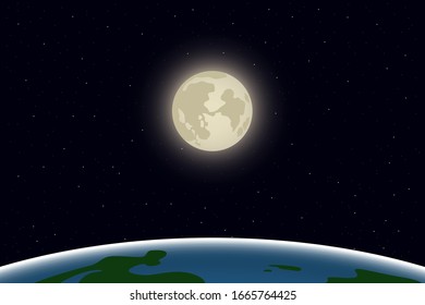 View of Earth and Moon from space. Vector illustration.