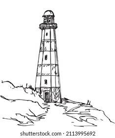 View from the east of the Faro de Punta Zaragoza lighthouse. Margarita Island, Venezuela. Ink pen landscape