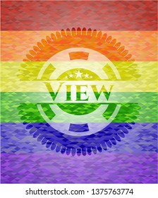 View emblem on mosaic background with the colors of the LGBT flag