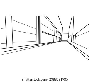 A view of empty alley in outline and vector.