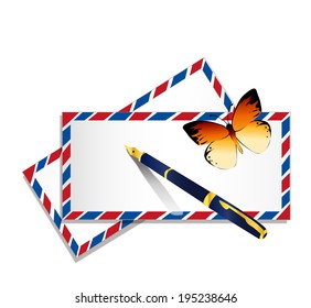 The view of envelope with fountain pen 