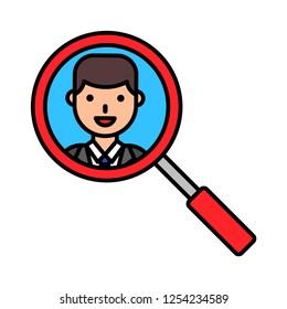 View face with magnifying glass vector, filled design editable outline icon
