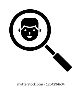 View face with magnifying glass vector illustration, solid design icon