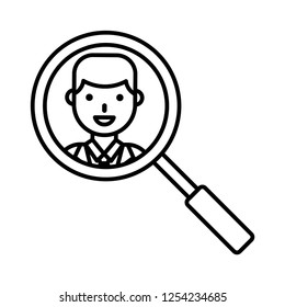 View face with magnifying glass vector illustration, line design icon