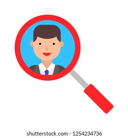 View face with magnifying glass vector illustration, flat design icon