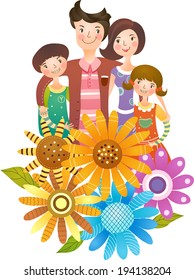 The view of family with flower 