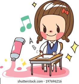 The view of female student is studying 