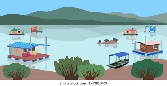 A view of the fishing ground with houseboats