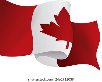 View of the flag of Canada with wavy effect in gradient style on white background.