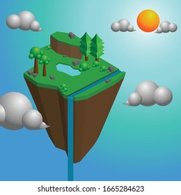 view of floating island with isometric style design