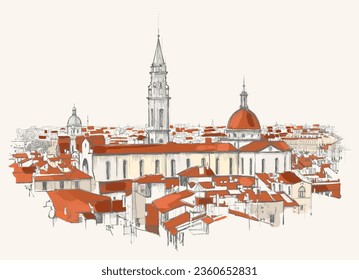 View of Florence in Italy - vector illustration (Ideal for printing, poster or wallpaper, house decoration) 
