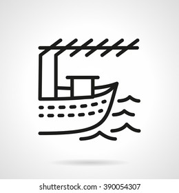 A view with flotation fishing boat and waves. Summer vacations. Simple black line vector icon. Single element for web design, mobile app.