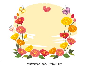 The view of flowers with butterfly 