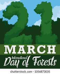 View of a forest with lush vegetation and trees like numbers like reminder date to celebrate International Day of Forest in March 21.