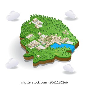 View of forest roads and buildings on landscape map