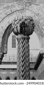 View of a fountain in the cloister