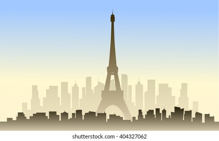 View of france city and eiffel tower at the sunset