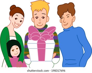The view of friends give a gift 