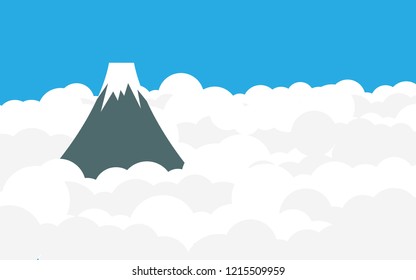 View of Fuji mountain above the cloud level in sunshine day with snow on the cap of the mountain