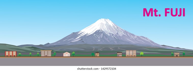 view of fuji mountain draw in cartoon vector 