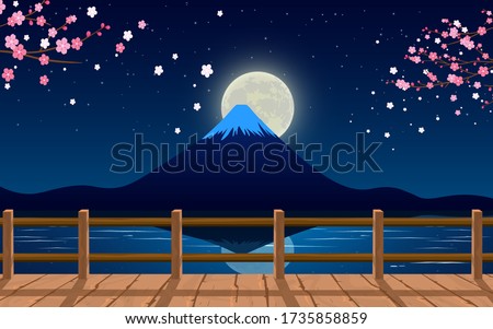 view of fuji mountain at the river in the night