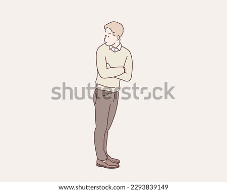  view of full body young man. Hand drawn style vector design illustrations.
